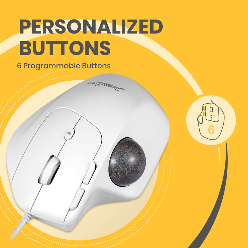PERIMICE-520 - Wired White Ergonomic Vertical Trackball Mouse Adjustable Angle with 6 Programmable Buttons