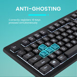 PERIBOARD-329 - Wired Backlit Keyboard Quiet keys with Large Print Letters. Anti-ghosting. Correctly registers 19 keys pressed simultaneously.