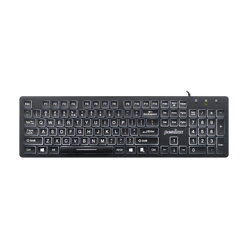 PERIBOARD-317 - Wired Backlit standard Keyboard with Big Print Key in white light