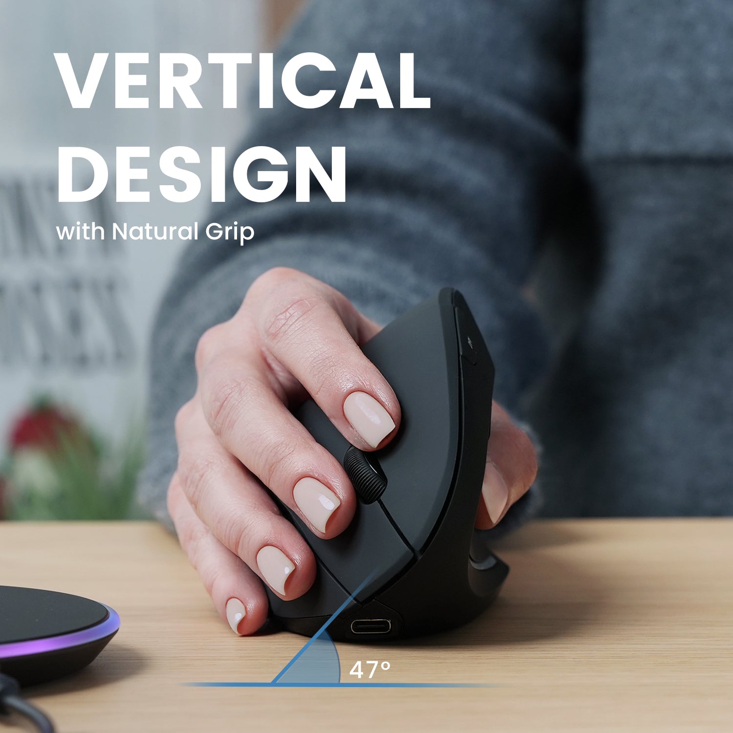 PERIMICE-713R Wireless Rechargeable Ergonomic Vertical Mouse - Perixx USA