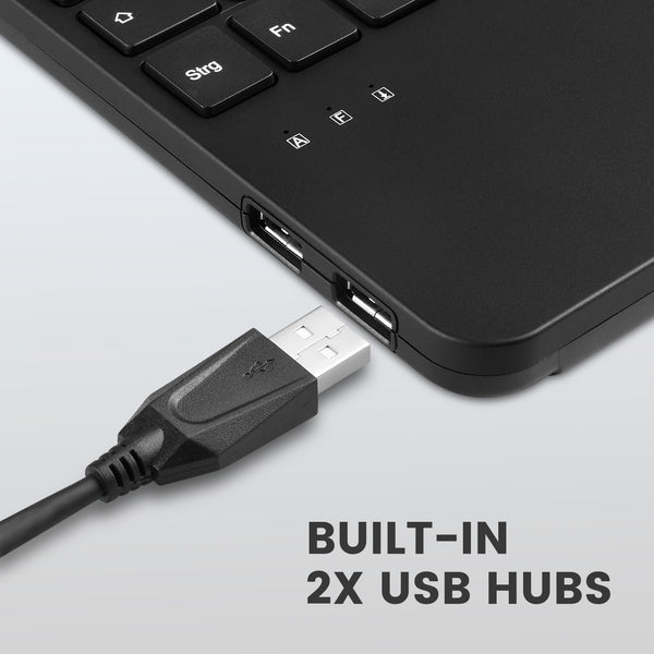 Perixx PERIBOARD-526, Wired Mini USB Keyboard with Trackball - Scissor Keys - Build-in 2 USB Hubs