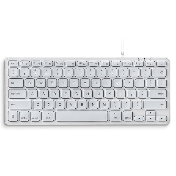 Perixx PERIBOARD-332MW Wired Backlit Scissor Mac Keyboard - Mini 11.22x4.57x0.83 Inches - Slim Scissor Keys with Big Font - White Illuminated LED - US English