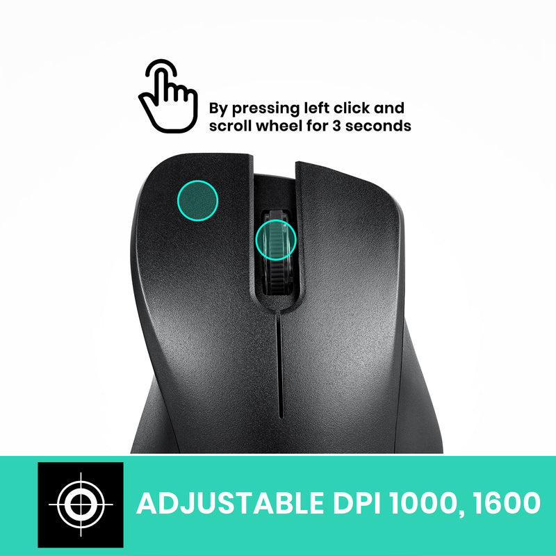 PERIMICE-621B Wireless Mouse - Silent Click with Ergo Design - Compatible for Desktop and Laptop PC - Wireless 2.4 GHz - Black