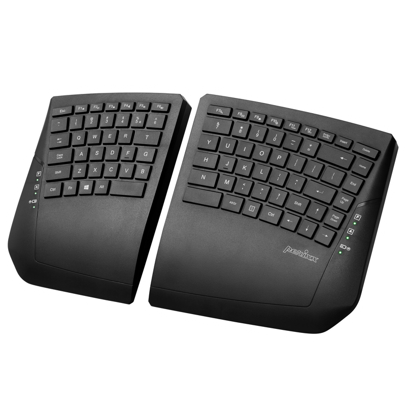 Perixx PERIBOARD-624B US, Wireless Ergonomic Split Keyboard - Up to 2 Ft Separation - Adjustable Tilt Angle - Low Profile Membrane Keys - Black - US English