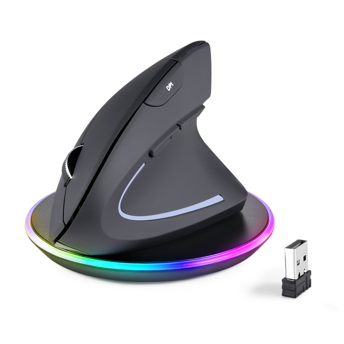 Perixx PERIMICE-813RX Wireless Rechargeable Vertical Mouse - Black