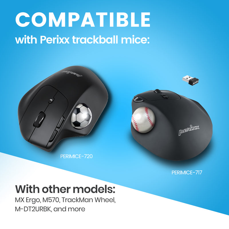 Perixx PERIPRO-303X2F 1.34 Inches Sports Trackball - Fun Novelty Baseball and Soccer Design - Compatible for M570, M575, PERIMICE-517/520/717/720, and Other 1.34inches Trackball Mouse