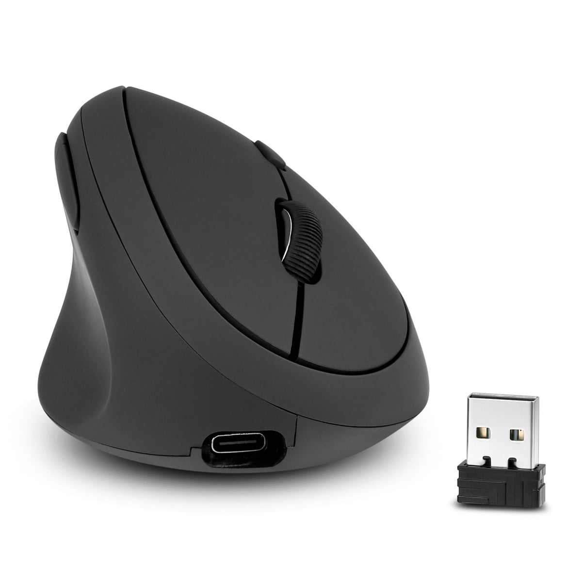 Perixx PERIMICE-719LRX/ 719LR Wireless Duo-Rechargeable Ergonomic Left Handed Vertical Black Mouse - With Charging Pad