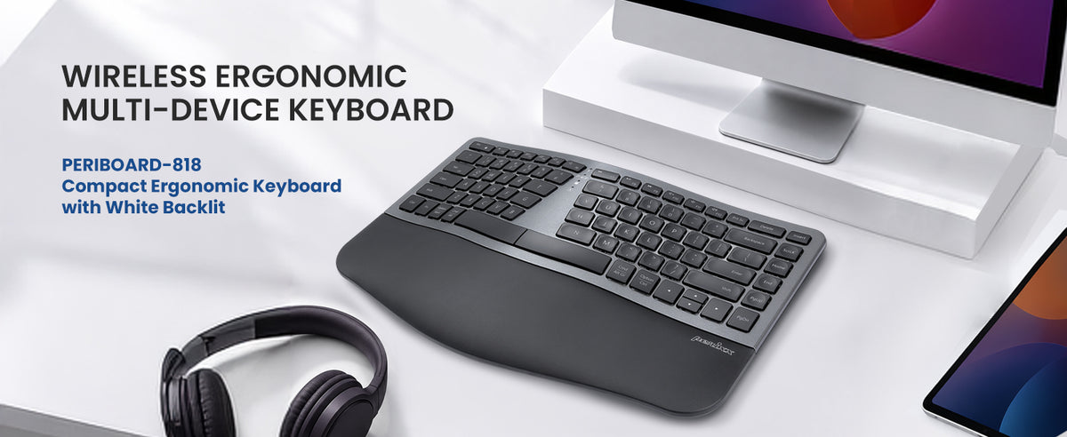 PERIBOARD-818 Compact Wireless Ergonomic Keyboard