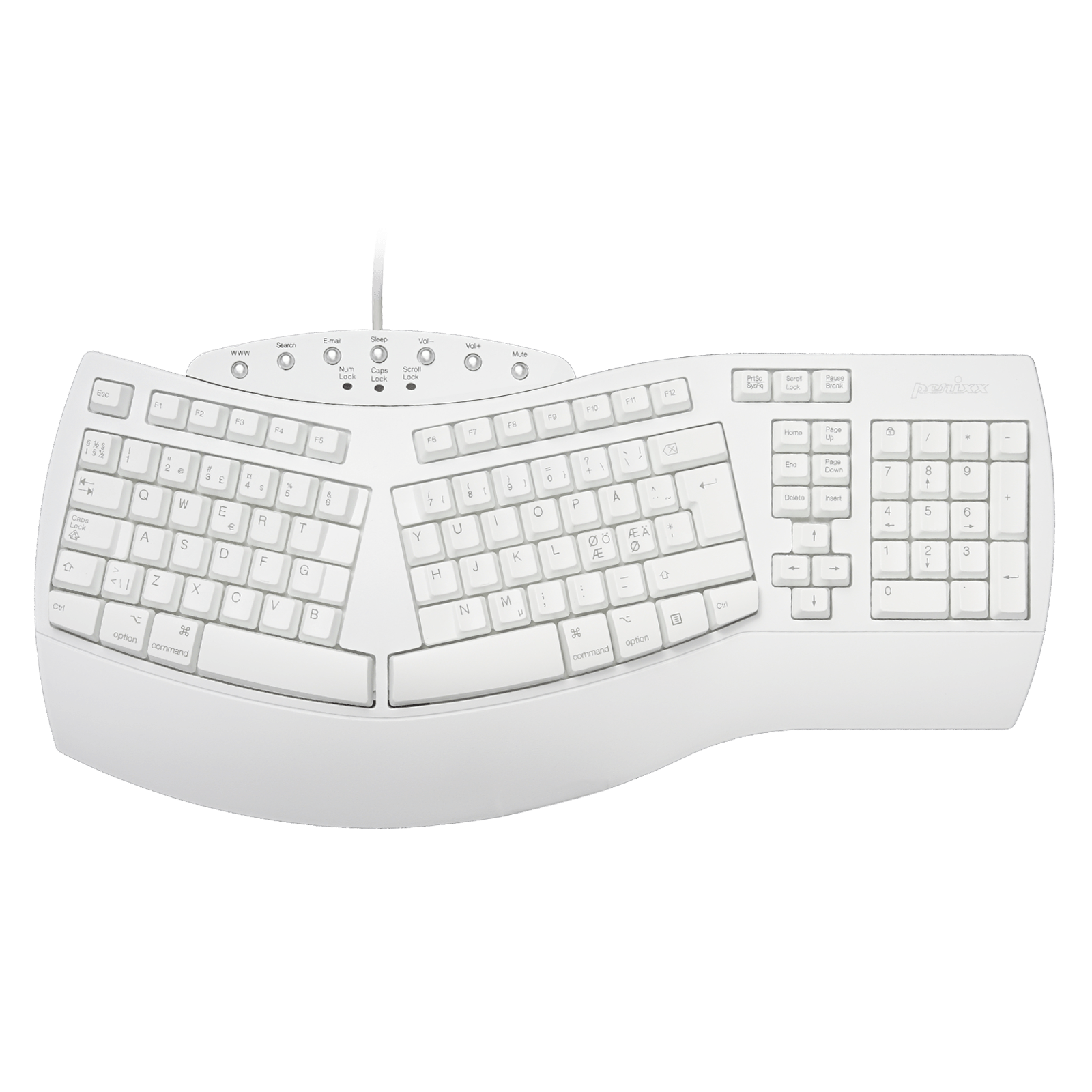 Perixx PERIBOARD-512 Ergonomisch split-toetsenbord met USB-poort, gedeeld ontwerp, met 7 multimediatoetsen en geïntegreerde handsteun, Italiaanse QWERTY, zwart Perixx PERIBOARD-512 Ergonomisch split-toetsenbord met USB-poort, gedeeld ontwerp, met 7 multimediatoetsen en geïntegreerde handsteun, Italiaanse QWERTY, zwart