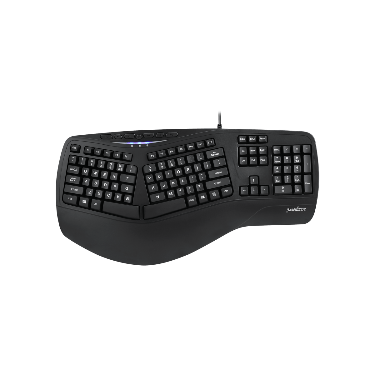 PERIBOARD-312 Wired Backlit Ergonomic Keyboard with Large Print Letters ...