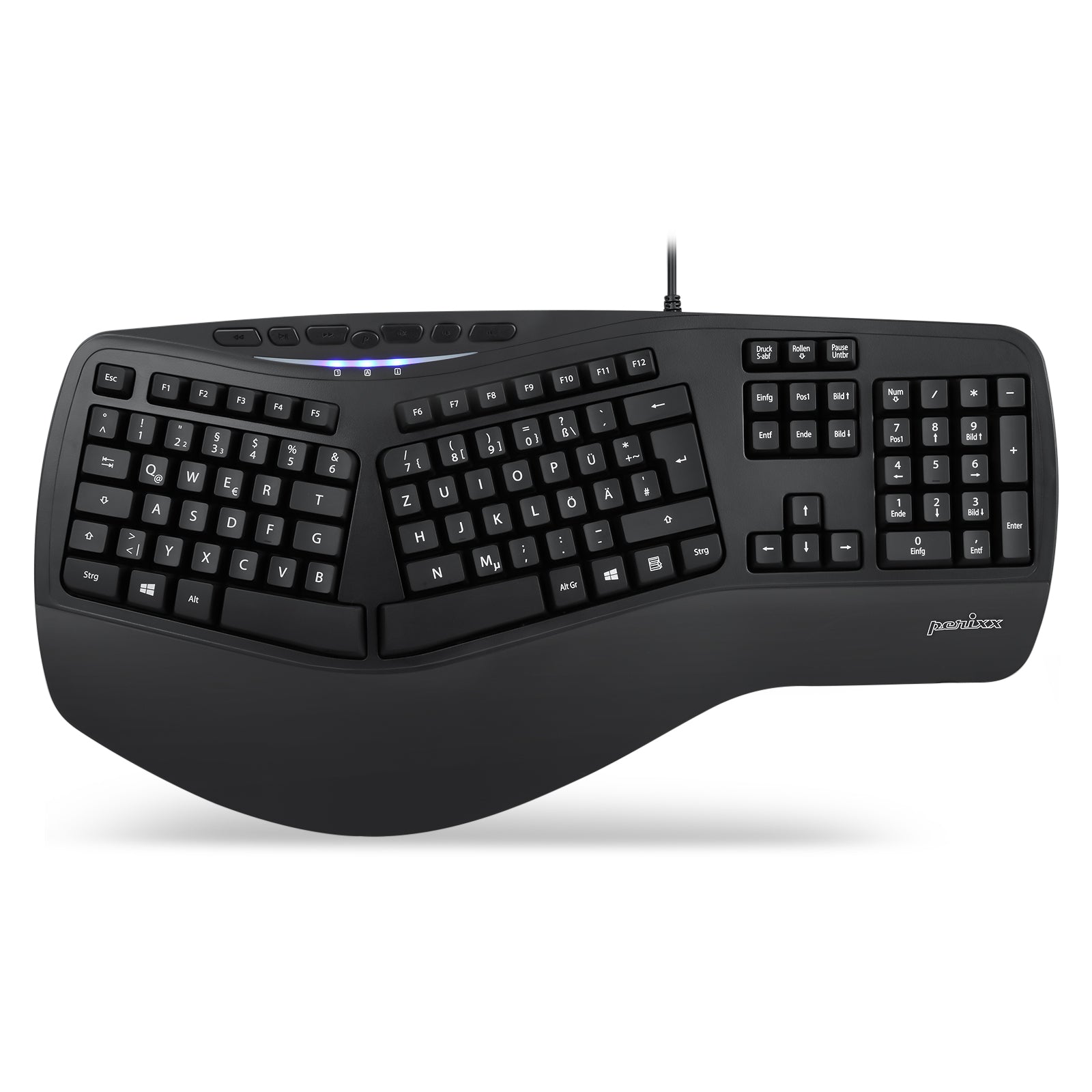PERIBOARD-312 Wired Backlit Ergonomic Keyboard with Large Print Letters ...