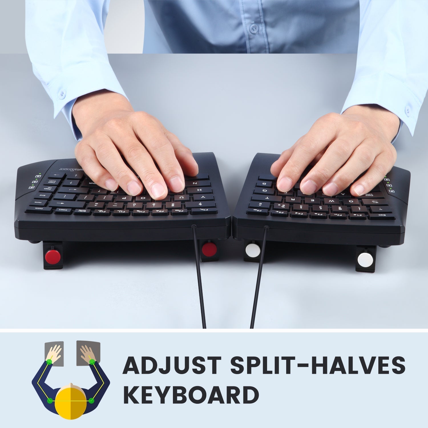 Split Angled Keyboard PERIBOARD-524 Wired Ergonomic Split Keyboard with Adjustable Tilt Angle ...