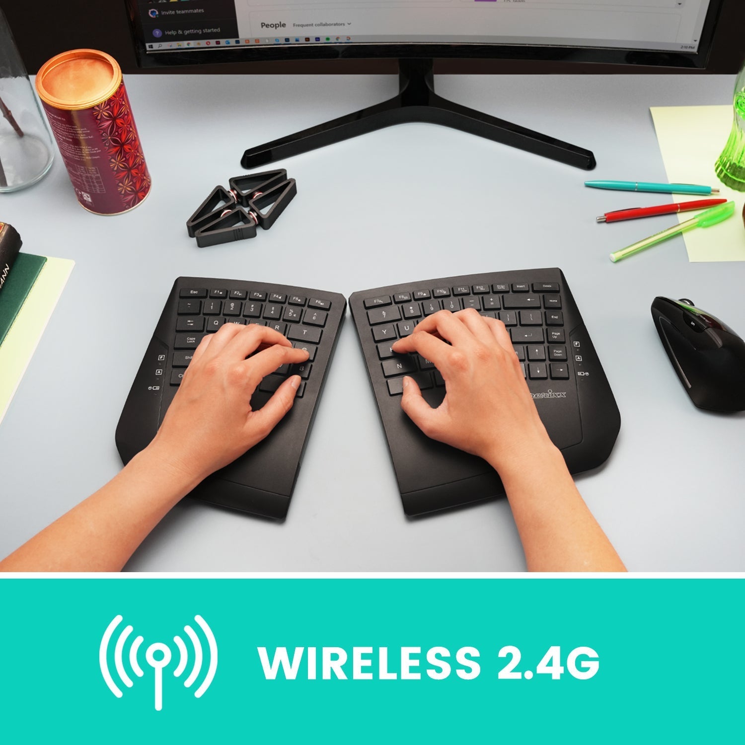Split Angled Keyboard PERIBOARD-624 Wireless Ergonomic Split Keyboard with Adjustable Tilt ...