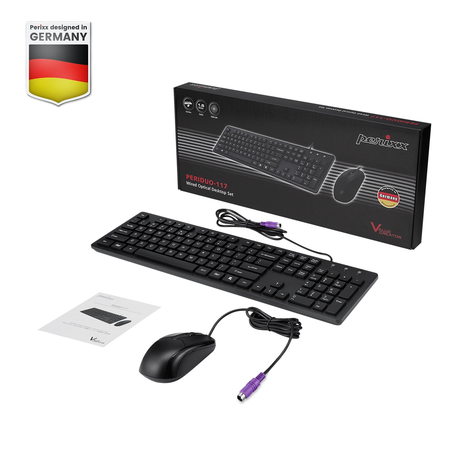 PERIDUO-117 - Wired Standard PS2 Keyboard and Mouse Combo - Perixx USA