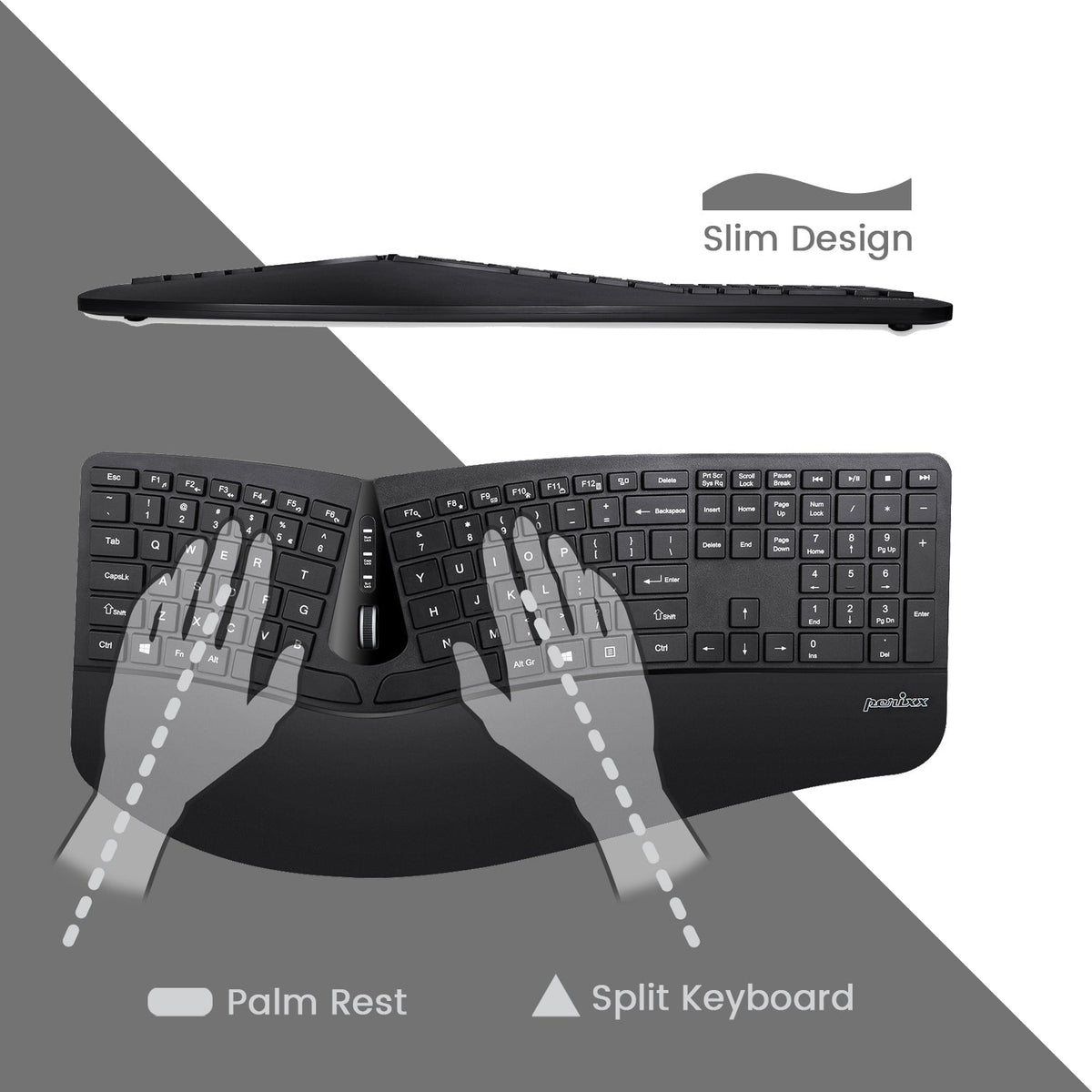 PERIDUO-605 Wireless Full-Sized Ergonomic Keyboard and Vertical Mouse ...