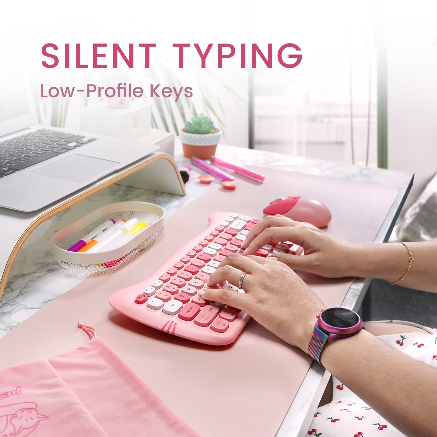 Wireless Keyboard And Mouse Combo, MOWUX - Modern Compact Layout, Colorful Compact Candy Mouse And Retro Round Keyboard Set With Cover, For