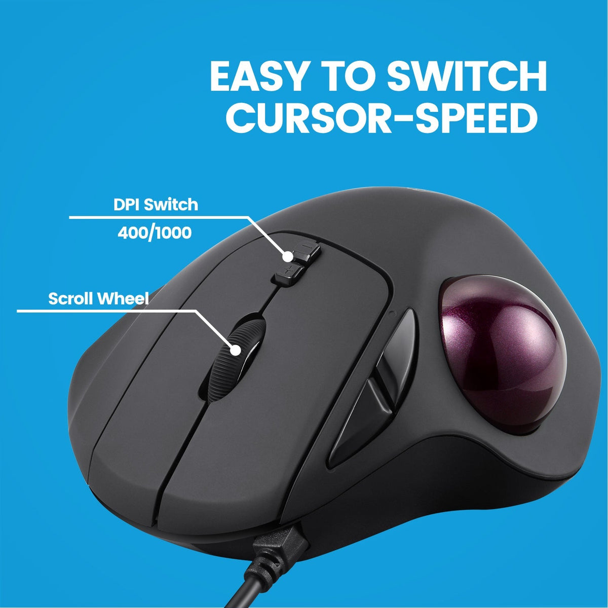 Perixx Perimice-517 – Mouse Trackball Wireless 7 Pulsanti, Nero, Ergonomico - 2