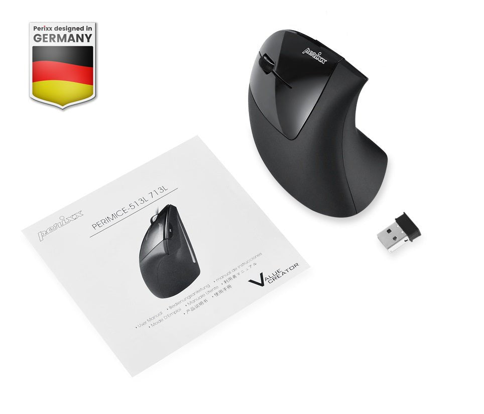 PERIMICE-713L Wireless Left-Handed Ergonomic Vertical Mouse - Perixx USA