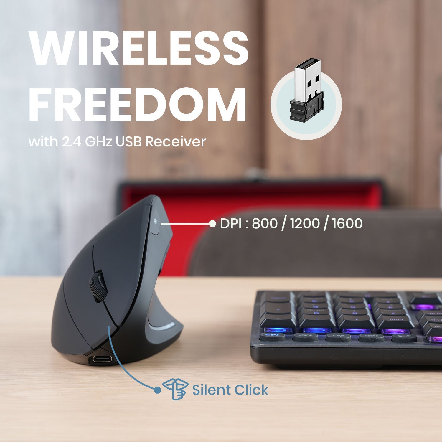 PERIMICE-713R Wireless Rechargeable Ergonomic Vertical Mouse - Perixx USA