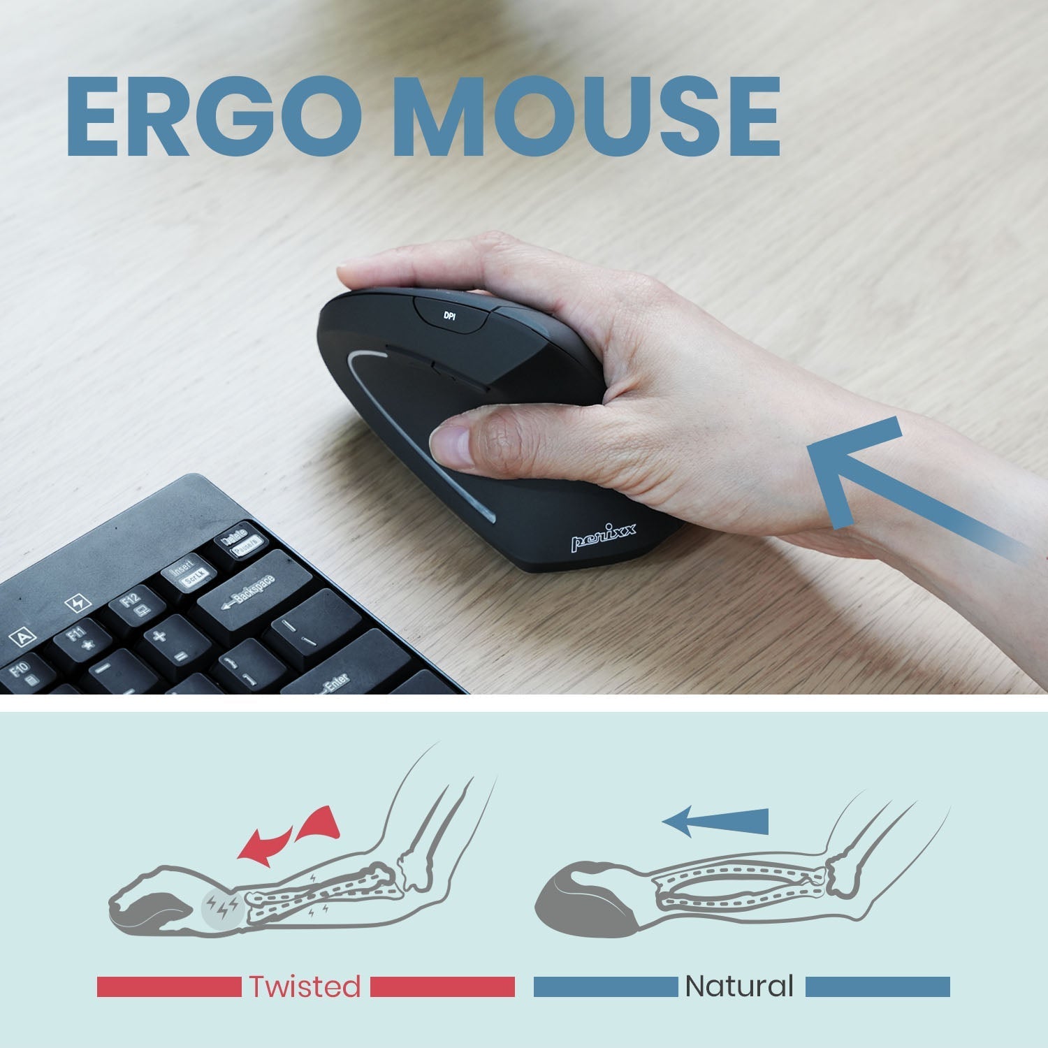 PERIMICE-713R Wireless Rechargeable Ergonomic Vertical Mouse - Perixx USA