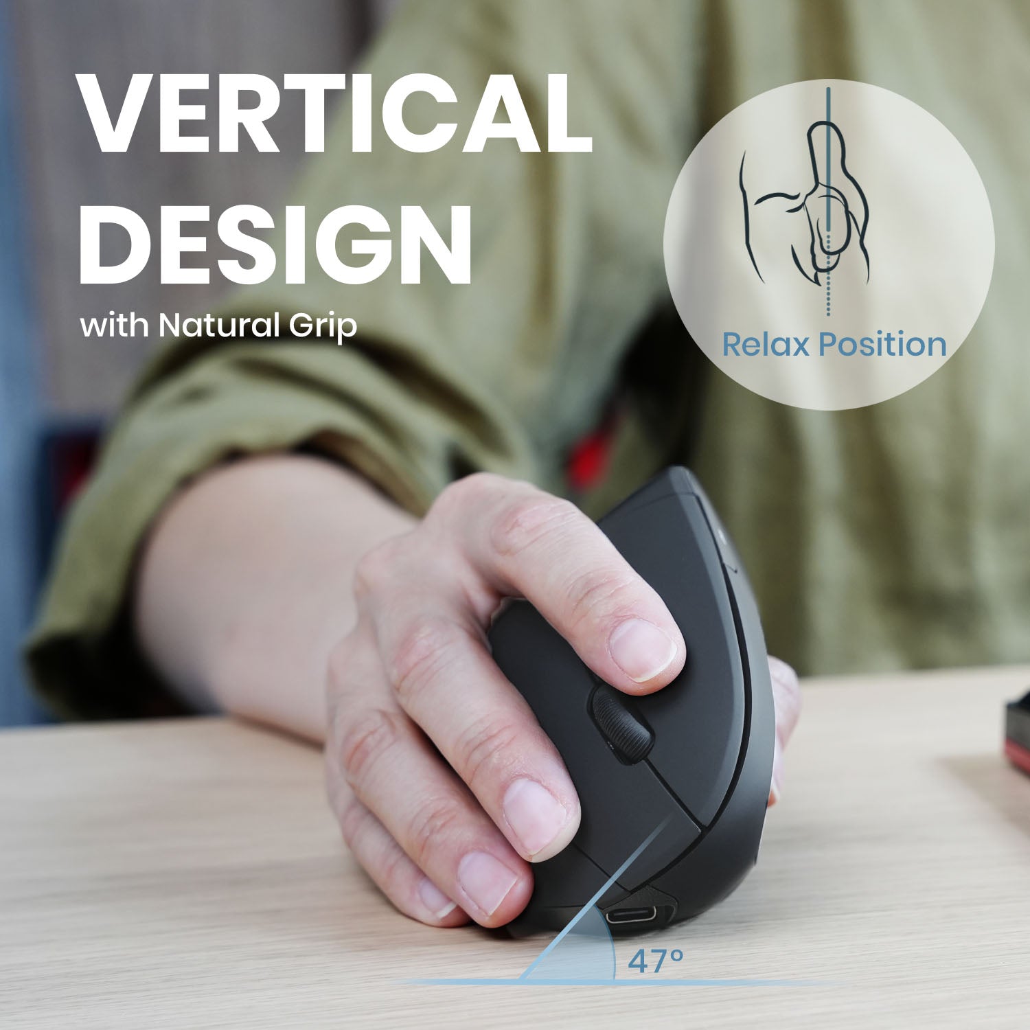 PERIMICE-713R Wireless Rechargeable Ergonomic Vertical Mouse - Perixx USA