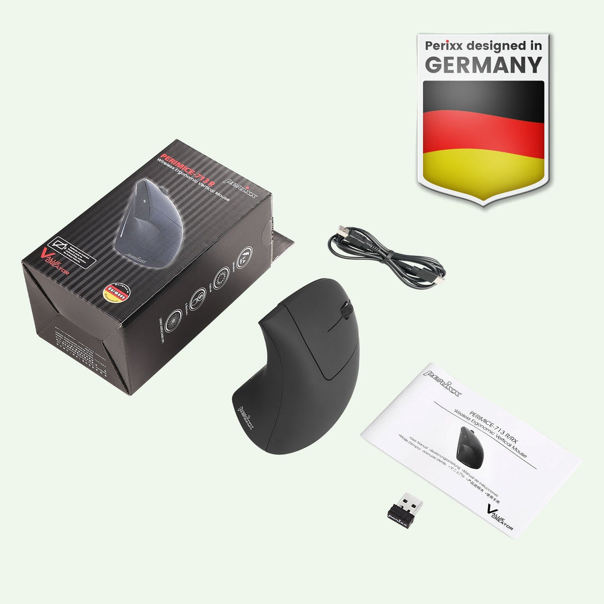 PERIMICE-713R Wireless Rechargeable Ergonomic Vertical Mouse - Perixx USA