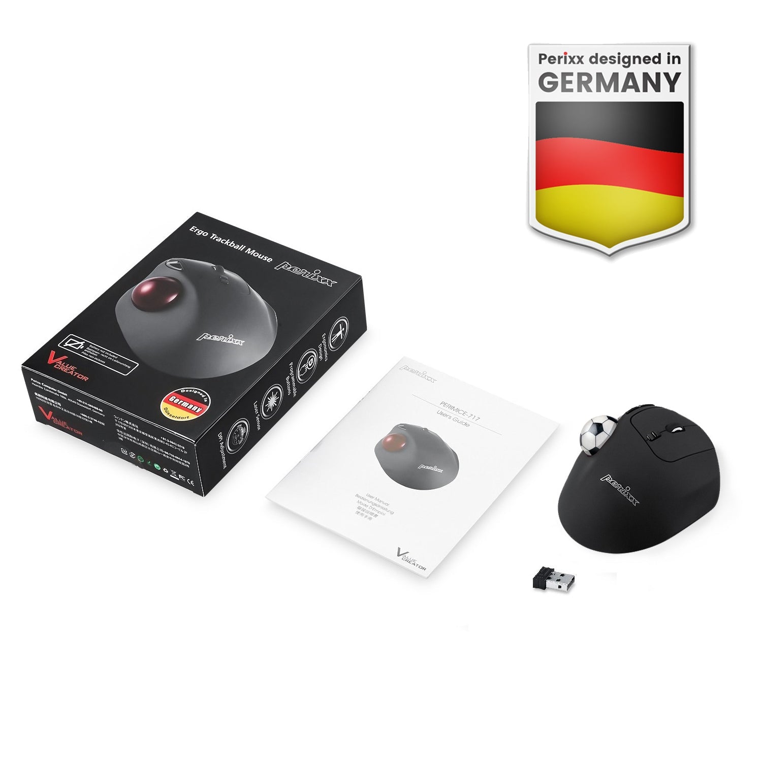 Pointing Button PERIMICE-717 Wireless Ergonomic Vertical Trackball Mouse with Pointing ...