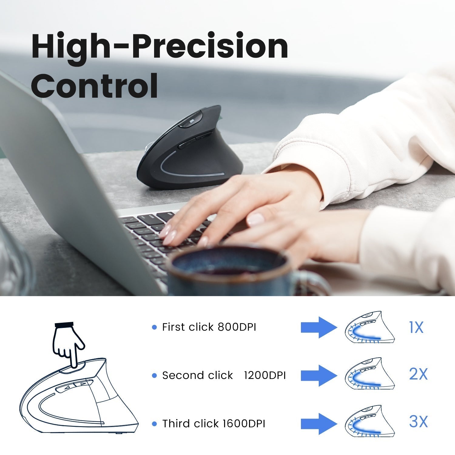 PERIMICE-813 Wireless Ergonomic Vertical Mouse with Bluetooth Multi ...