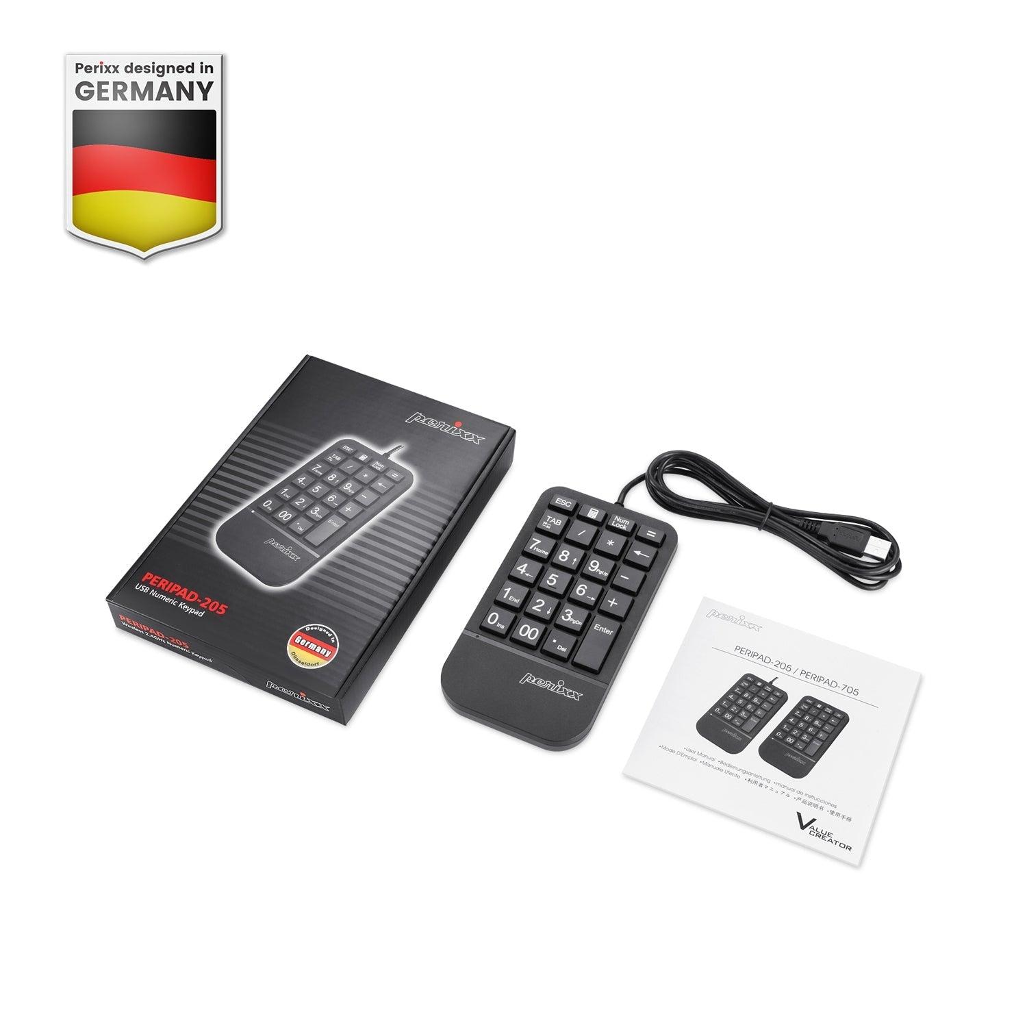 PERIPAD-205 - Wired Numeric Keypad with Big Print Letters - Perixx USA