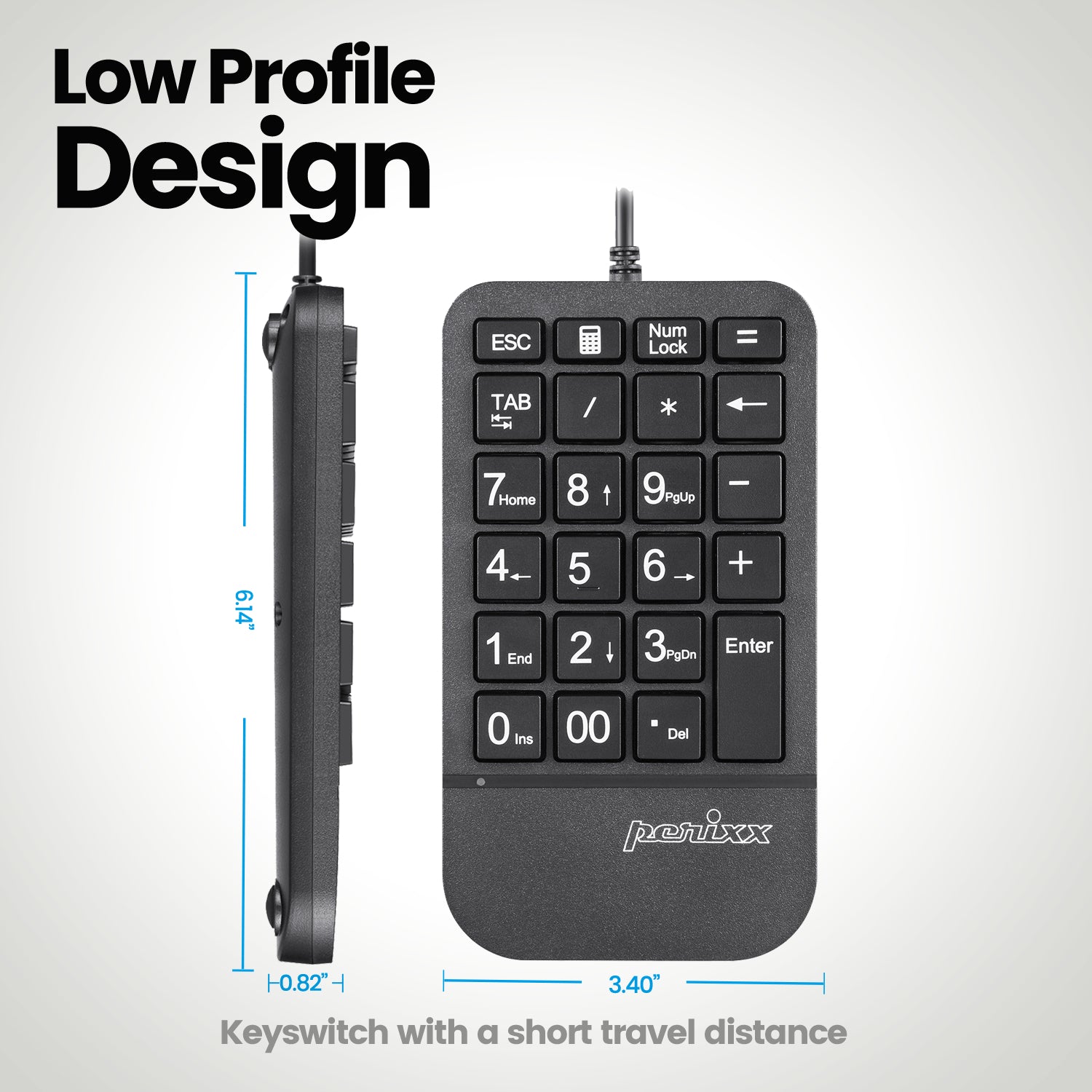 PERIPAD-205 - Wired Numeric Keypad with Big Print Letters - Perixx USA