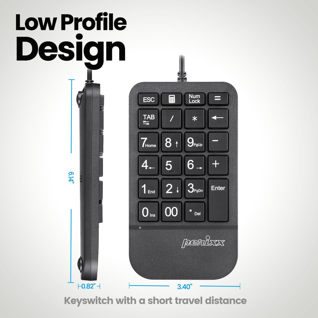 PERIPAD-205 - Wired Numeric Keypad with Big Print Letters - Perixx USA