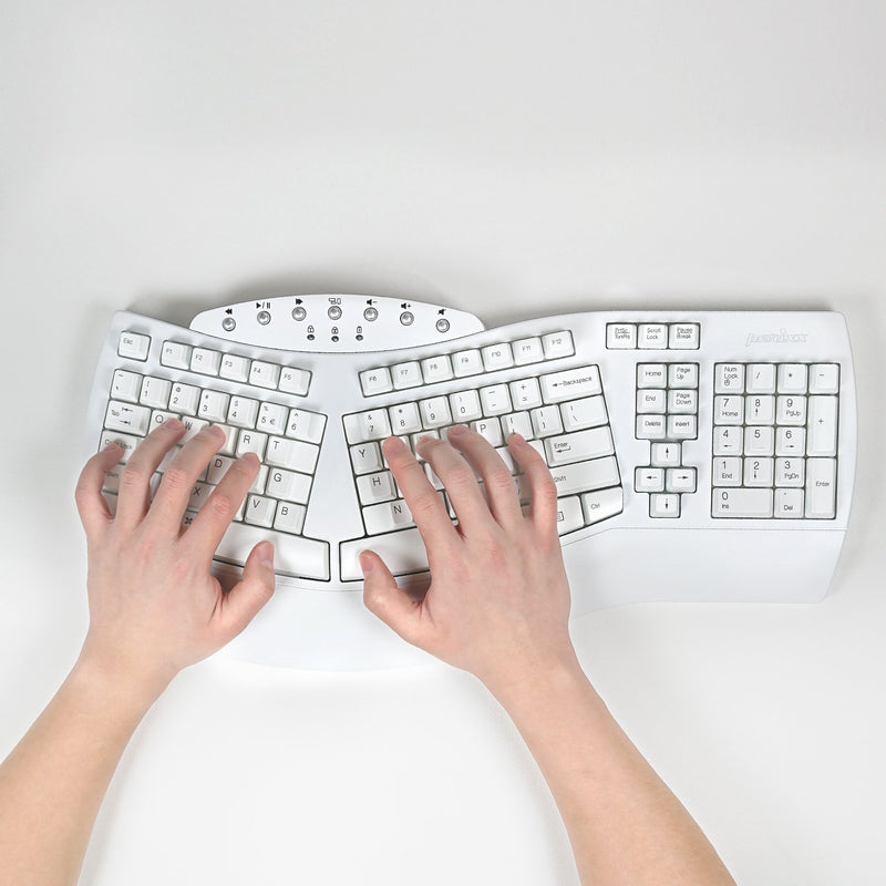 PERIBOARD-612 W - Wireless White Ergonomic Keyboard plus Bluetooth Connection for bigger hands