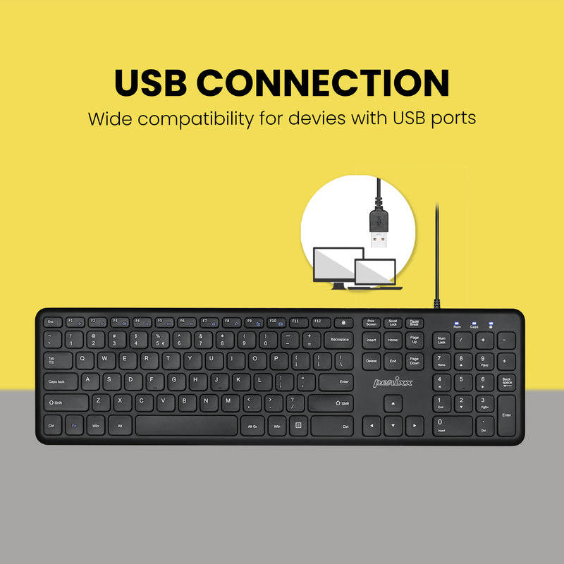 PERIBOARD-210 - Wired Standard Keyboard Scissor Keys with USB connection. Wide compatibility for devices with USB ports.