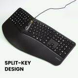 PERIBOARD-330 - Wired Backlit Ergonomic Keyboard with Adjustable Palm Rest in split-key design