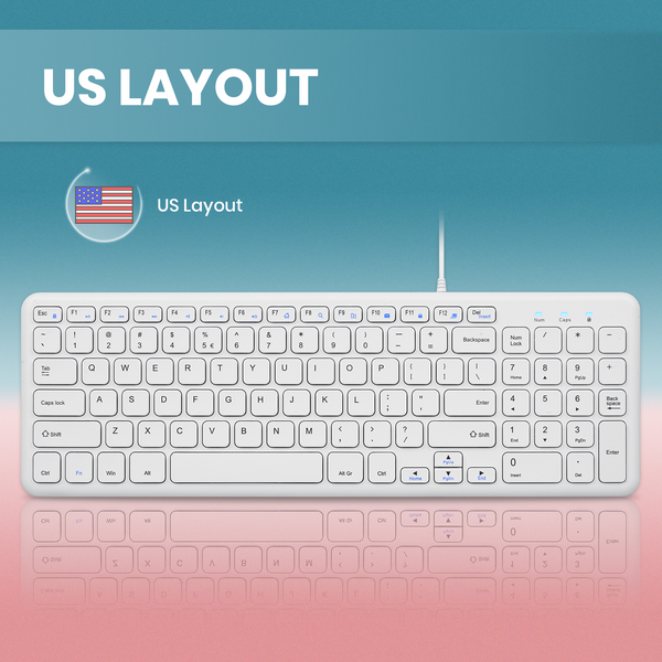 PERIBOARD-213 W - Wired White Compact 90% Keyboard Scissor Keys in US layout