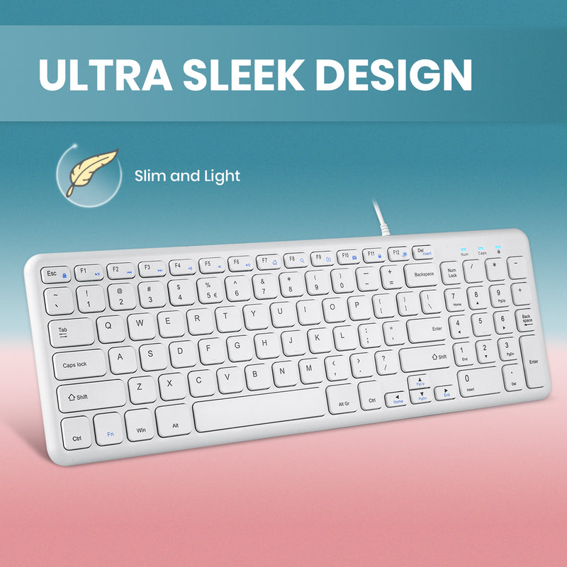 PERIBOARD-213 W - Wired White Compact 90% Keyboard Scissor Keys in ultra sleek design. Slim and light.