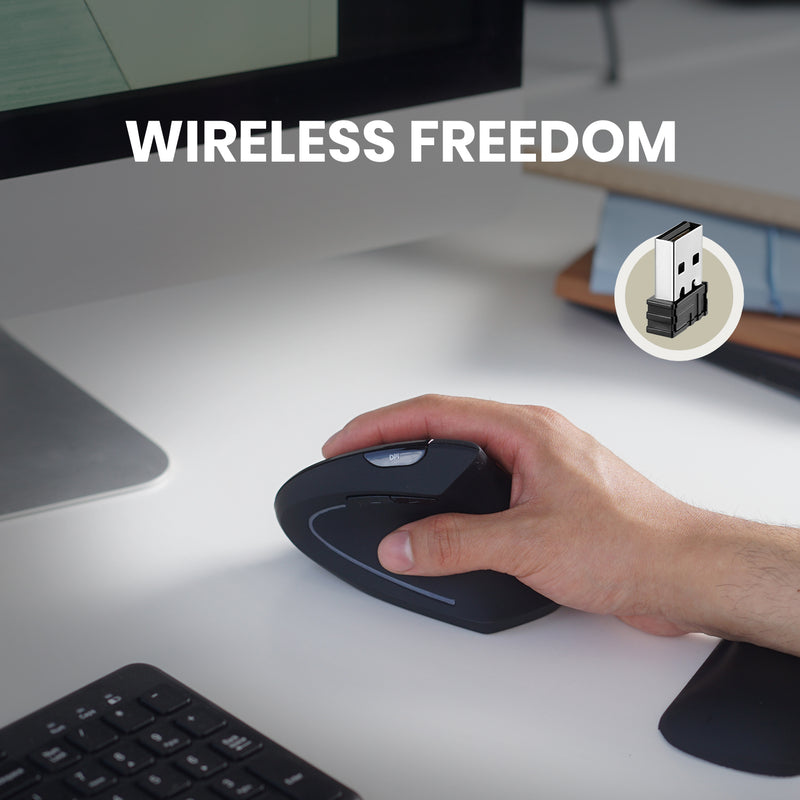 PERIMICE-713 - Wireless Ergonomic Vertical Mouse promotes a natural grip, Wireless freedom.