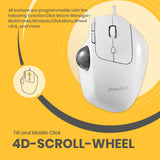 PERIMICE-520 - Wired White Ergonomic Vertical Trackball Mouse Adjustable Angle Programmable Buttons with 4D-scroll-wheel. Tilt and middle click.