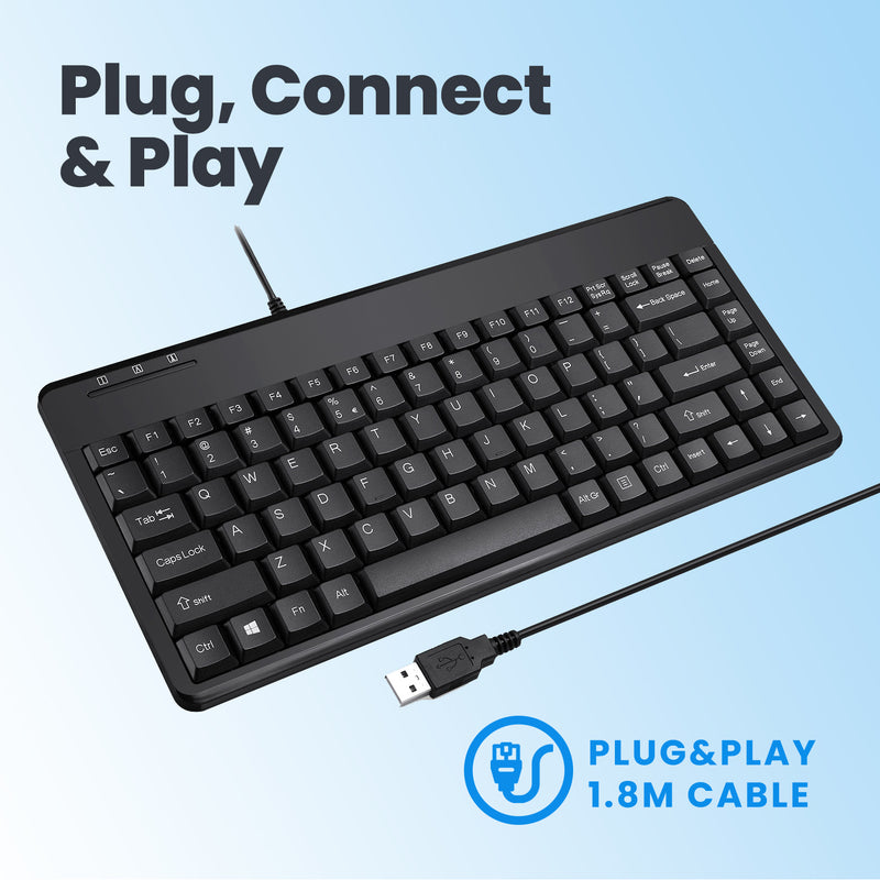 PERIBOARD-409 H - Wired Mini 75% Keyboard extra USB 2.0 ports. 1.8 m cable. Easy plug and play.