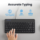 PERIBOARD-409 H - Wired Mini 75% Keyboard extra USB ports with low profile curved keys for comfortable and quick typing. US qwerty layout. 386g.