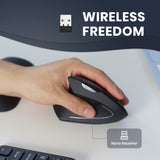 PERIMICE-713 L - Left-handed Wireless Ergonomic Vertical Mouse. Wireless freedom with no cable hassle.
