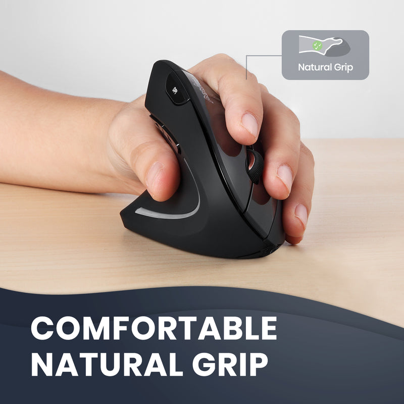 PERIMICE-713 L - Left-handed Wireless Ergonomic Vertical Mouse. Comfortable natural grip eases your wrist pain.