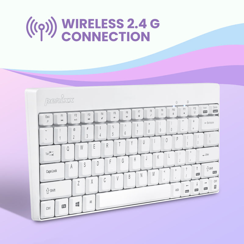 PERIDUO-712 W - Wireless White Mini Keyboard and Mouse Combo (75% Keyboard)