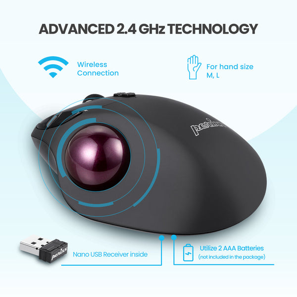 PERIMICE-717 - Wireless 2.4 GHz Ergonomic Vertical Trackball Mouse Programmable Buttons