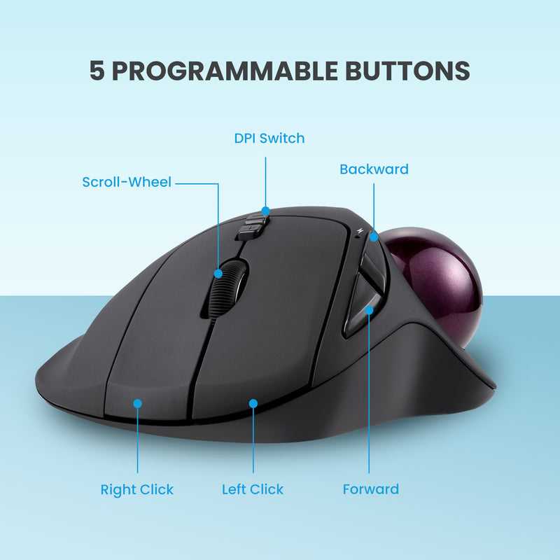 PERIMICE-717 - Wireless 2.4 GHz Ergonomic Vertical Trackball Mouse Programmable Buttons