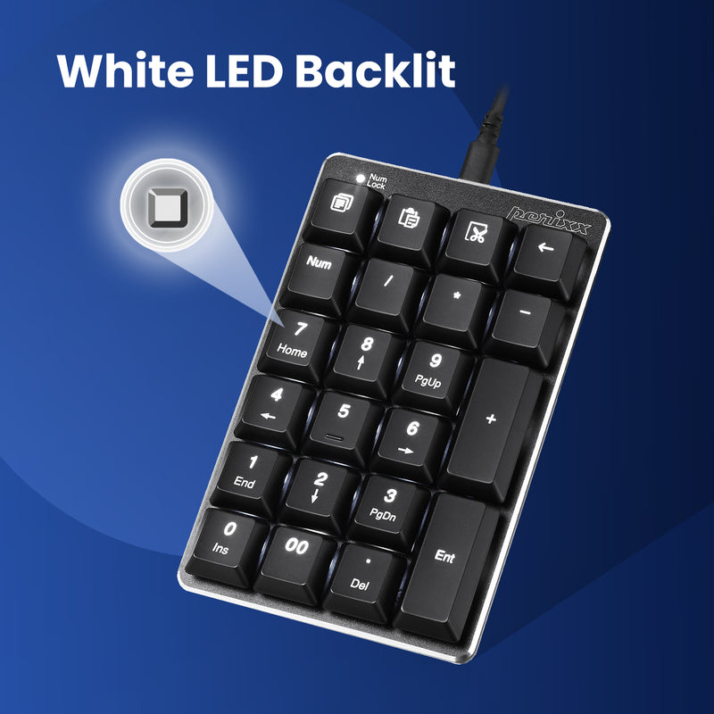 PERIPAD-303 - Wired Backlit Mechanical Numeric Keypad with 4 Hotkeys