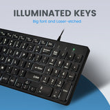PERIBOARD-333 B Wired USB Backlit Compact Keyboard with Scissor Keys and Large Letters
