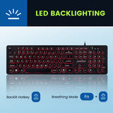 PERIBOARD-317 R - Wired Backlit Round Keys Keyboard with Large Print Letters. LED backlighting. Adjustable with backlit hotkey and breathing mode.