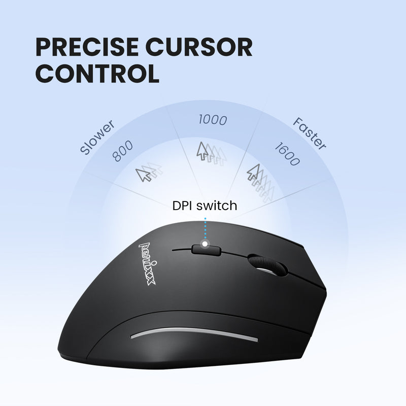 PERIMICE-608 - Wireless 2.4G Ergonomic Vertical Mouse Programmable Buttons 3 DPI Levels