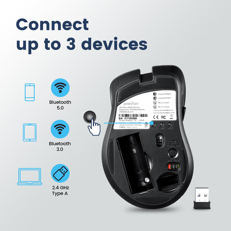 Perixx PERIMICE-611 Wireless 2.4G & Bluetooth Mini Portable Multi-Device Multi-OS Mouse